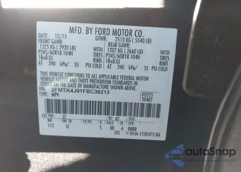 2015 Ford Edge Sel z USA, uszkodzony, nr VIN 2FMTK4J91FBC38213